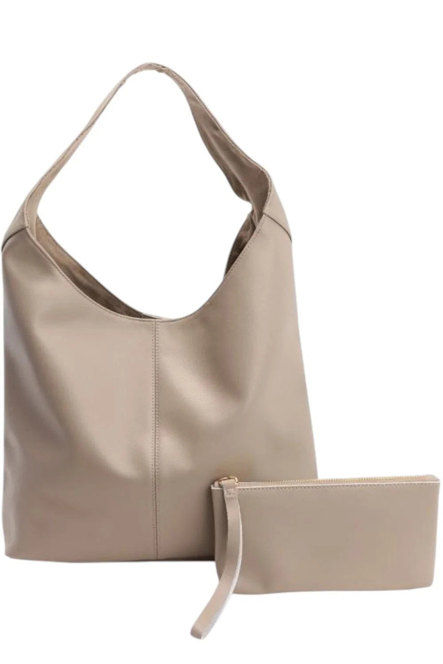 Joy CleanBoss Women's Leather Super Soft Bag & Wristlet Set Taupe